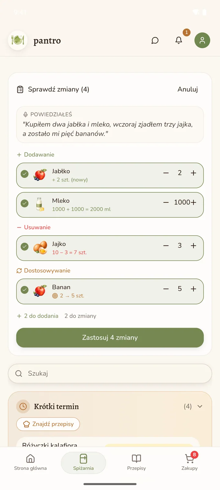 Głosowe dodawanie produktów do spiżarni